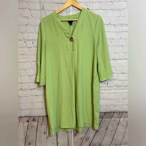 Worthington Womens Size Medium Monticello Green V Neck Tunic Shift Dress - Picture 2 of 7